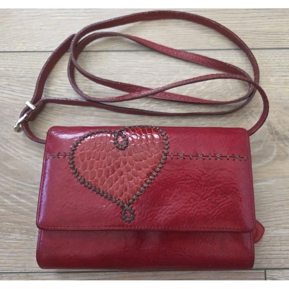 Vintage Brighton Red Leather Wallet With MOCK CROC HEART TRIFOLD
